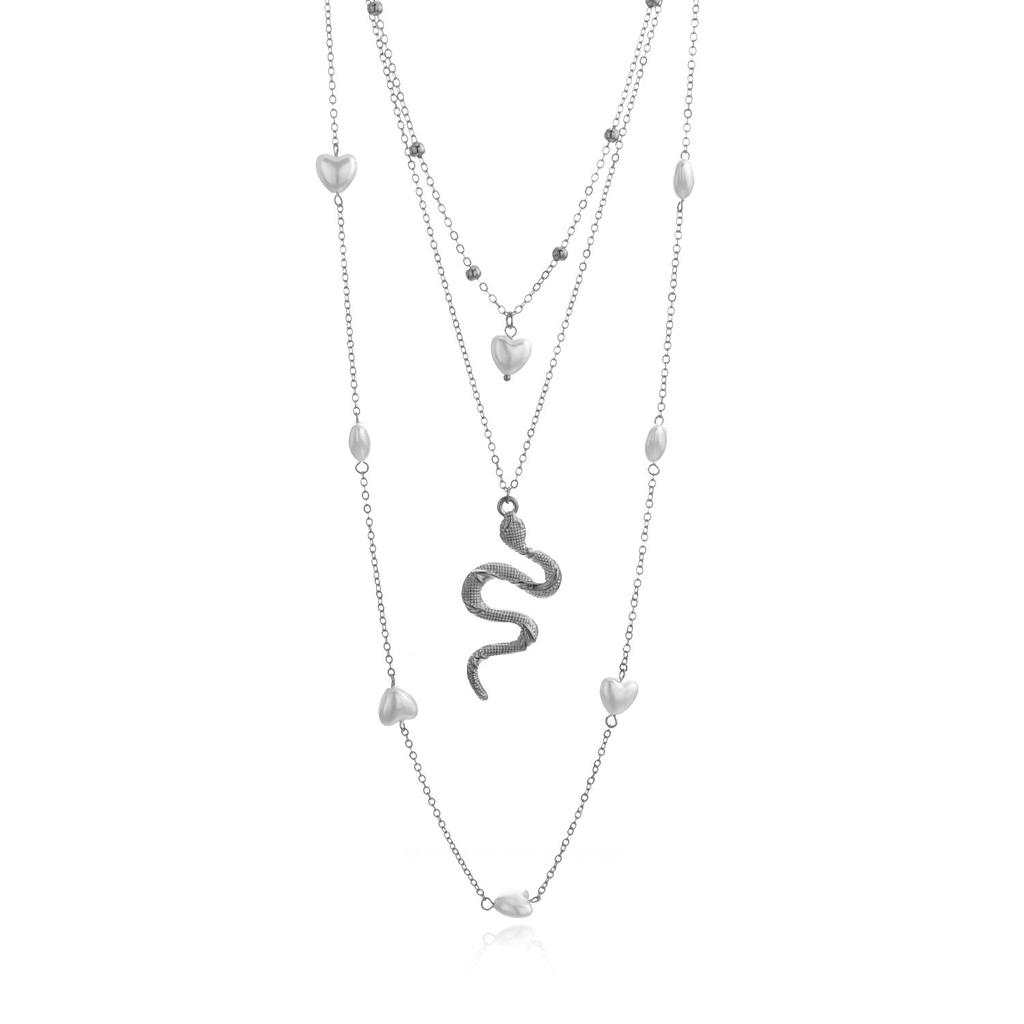 Trendy Multi-layer Love Pearl Snake Pendant Necklace, Fashionable Versatile Women's Accessories