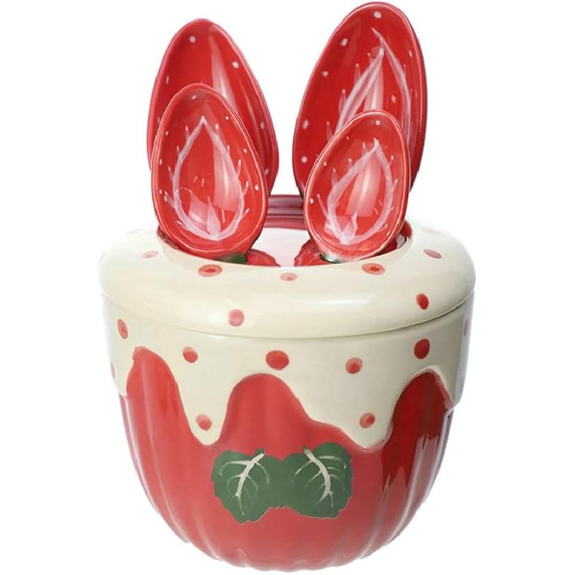 Sizikato 4 шт. фарфоровые мерные ложки с подставкой, милая форма кактуса земляничный