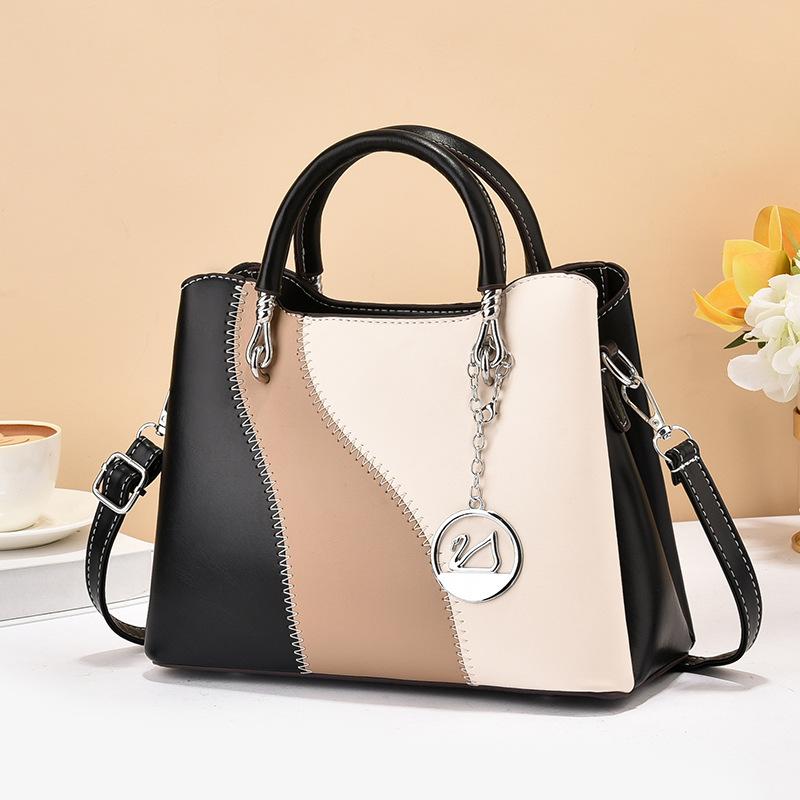 Fashionable Women's Handbag PU Leather Shoulder Bag with Large Capacity Casual Splicing Crossbody Bag Classic Retro Tote Bag