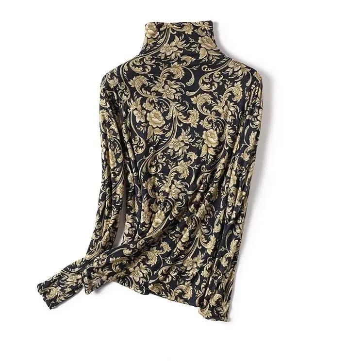 Female Autumn and Winter Half-High Neck Fleece-Lined Base Layer Top
