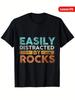 Men'S Funny Geology T-Shirt -  Easily Distracted By Rocks  Mineral Print with Crystal & Fossil Graph