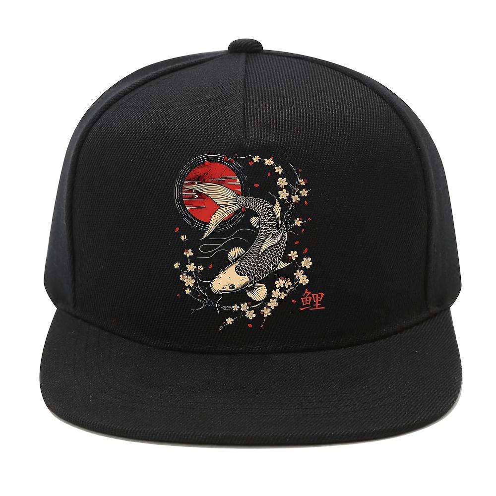 

Koi Fish Cherry Blossom Baseball Cap Japanese Sun Design Polyester Snapback Hat Streetwear for Men Women One Size