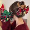 Plaid Christmas Bell Bow Claw Clip - Large Plush Women's Hair Accessory