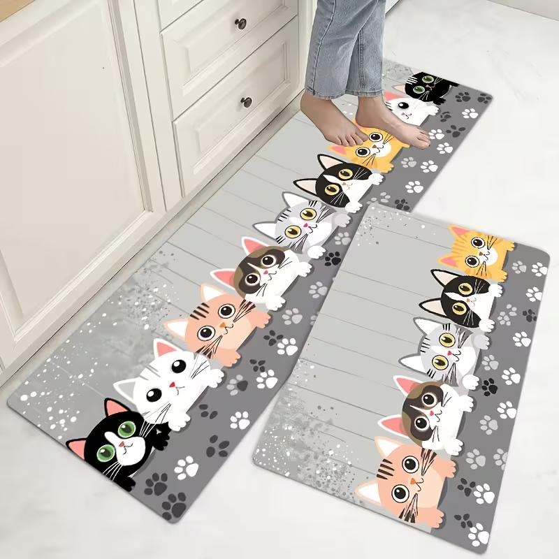 Adorable Cat-Themed Non-Slip Kitchen Mat for Kitchen, Bedroom, Bathroom, and Entryway Mat Playful Home Kitchen Decor Accessories