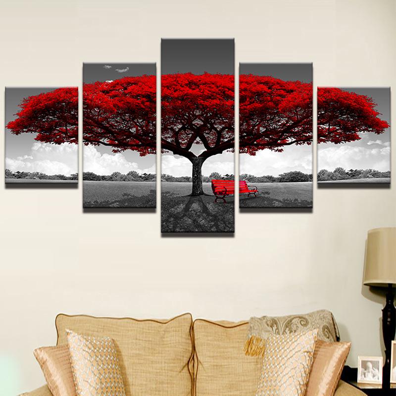 Red Trees and Big Trees Abstract Canvas Painting On The Wall Art Posters Prints Wall Pictures for Living Room Home Wall Decor