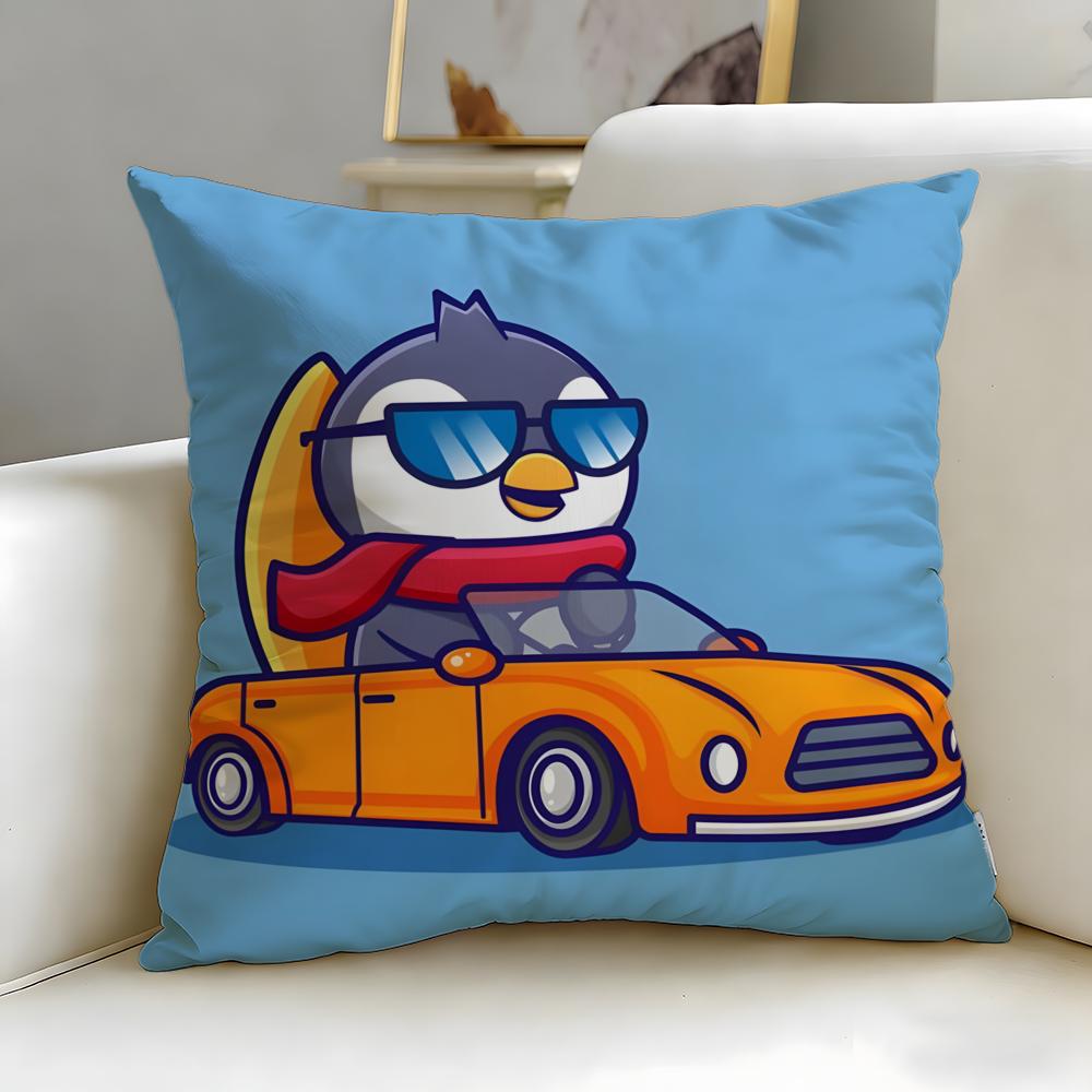 classic cartoon Cute Cartoon Penguin Cushion Cover Soft  EasyWash Pillow Case  Versatile for Couch Bed Travel and Office