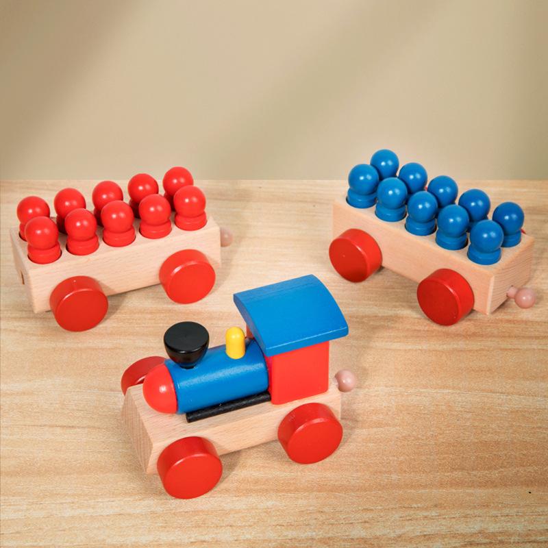 Children's Wooden Ten Grid Array Digital Train Building Block Drag Small Train Color Math Enlightenment Cognitive Educational Toys