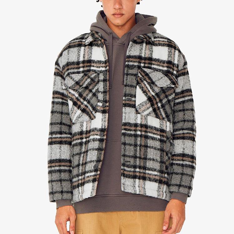 New Era FW21 Warm Plaid CPO Long Sleeve Jacket Unisex Jackets Gray 12866423
