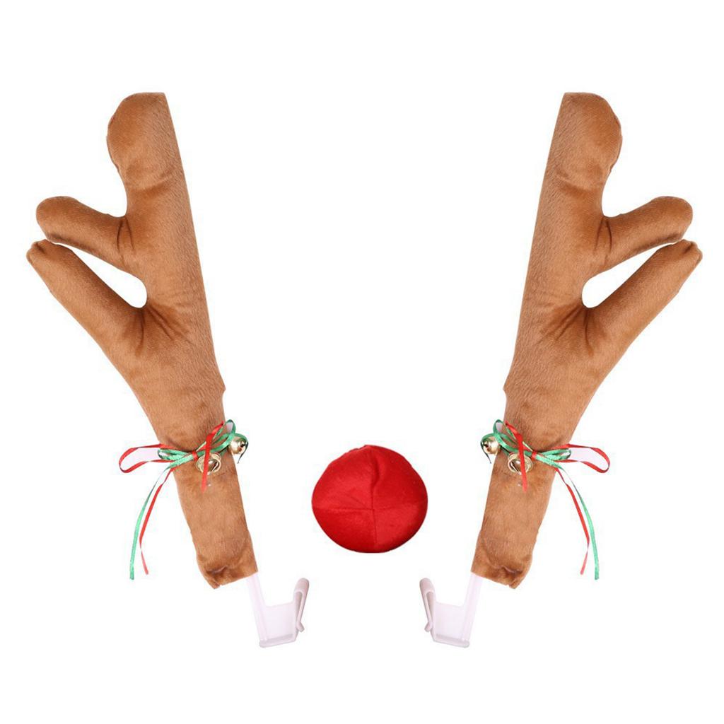 Car Christmas Decorations, Reindeer Antlers for Car 3Pcs Auto Antlers and Nose for Vehicle Christmas Decorations