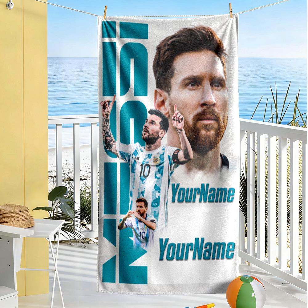 Messi Personalized Text Beach Towel High Absorbency & Quick-Dry Perfect for Traveling Yoga Camping and Swimming