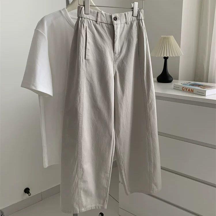

Women s Retro Patchwork Wide-Leg Spring Pants - Slimming, Versatile, Hip-Covering 3XL (145-160 lbs) слоновая кость/белый