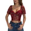European and American Women's Clothing Splicing Mesh Vest, Short-sleeved Spice Girl Wind Backless Perspective Butterfly Embroidery Suspenders