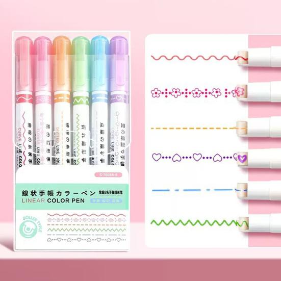 Highlighter Pen Set Wave Flower Border Markers for Journaling Multi-Color Smooth Writing Creative Drawing Tool for Scrapbooking & DIY Crafts