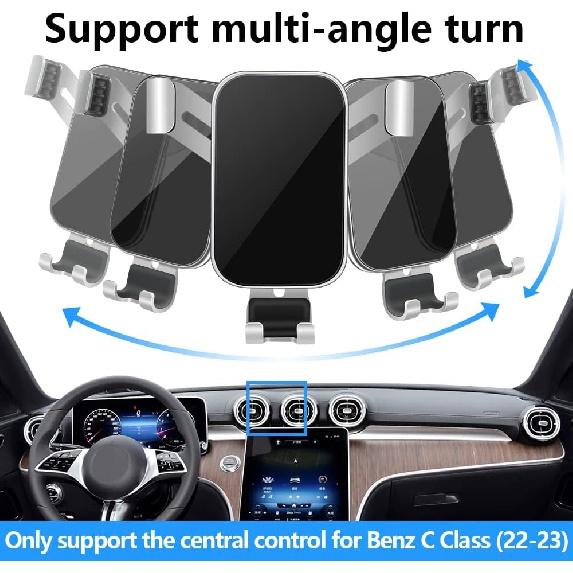 LUNQIN Uchwyt na telefon samochodowy do Mercedes Benz C Level 2022-2024 C300,GLC-Class 23-24 GLC300 4Matic AMG C 43 Duży pas na telefon komórkowy Shell Car