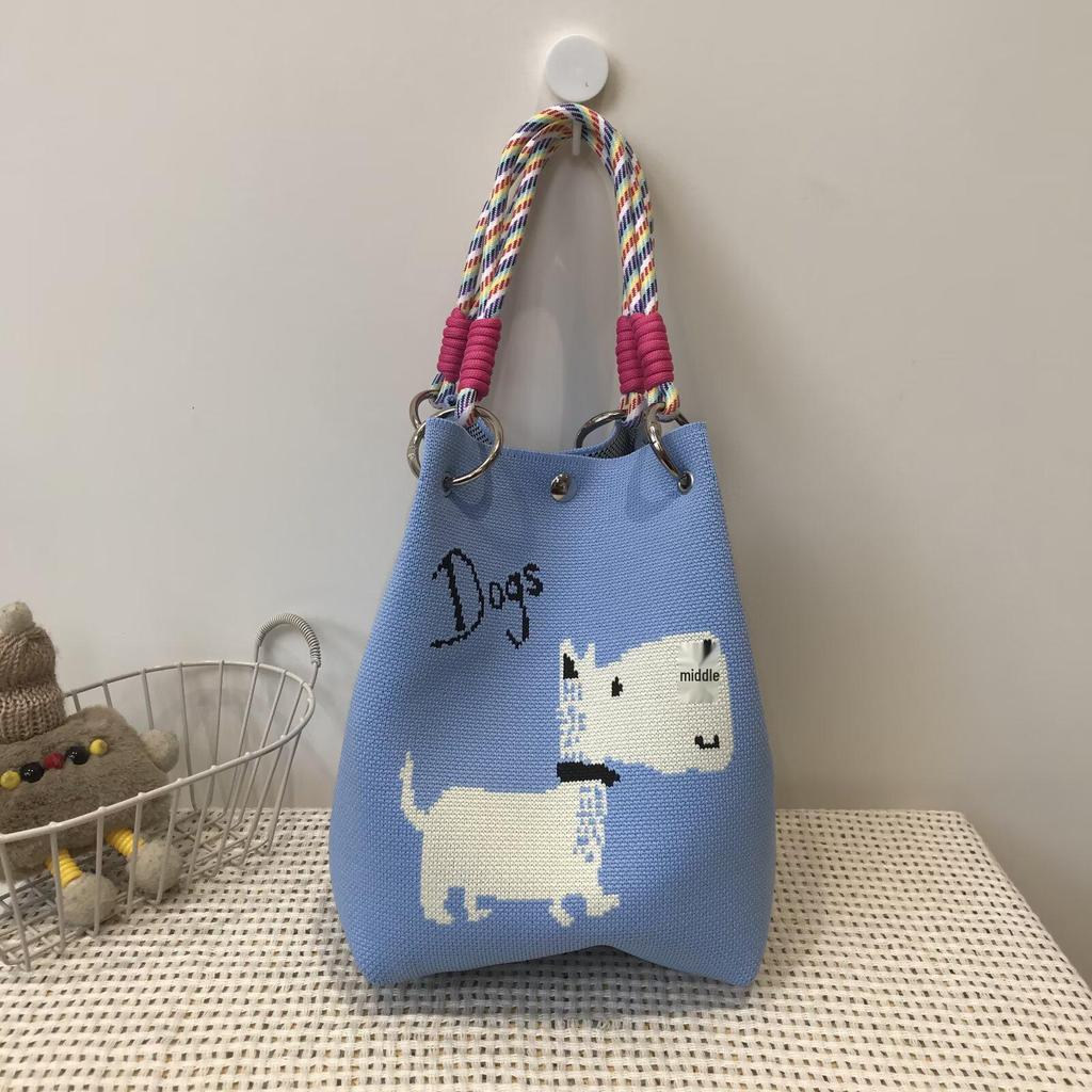 Korean Style Knitted Bucket Bag - Women's Fashion Versatile Handbag 2025
