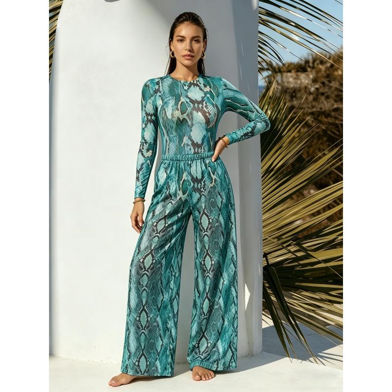 Sexy Mesh Print One-piece Sunscreen Swimsuit Women's Trousers