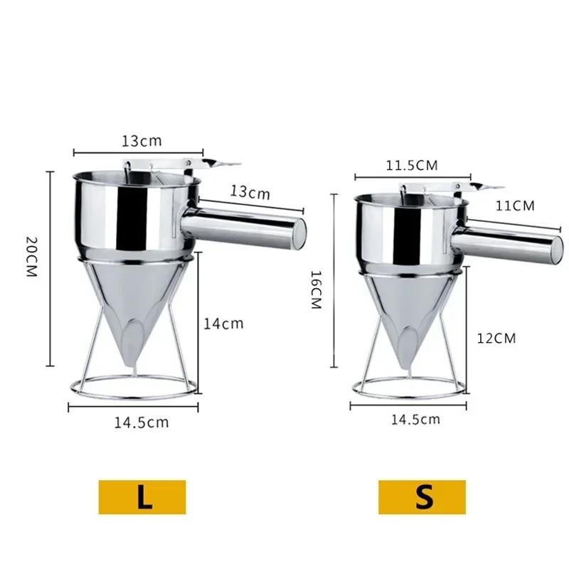 Stainless Steel Takoyaki Batter Funnel with Stand 600ml 1200ml Removable Dispenser for Cupcakes Pancakes Baking Tools