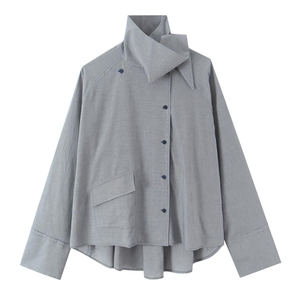 European Style Plaid Pocket Long Sleeve Shirt for Women 2025 Large