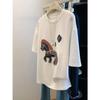 Plus Size Spring/Summer 2026 Embroidered Horse Tee - Women's Loose Short Sleeve Casual Top