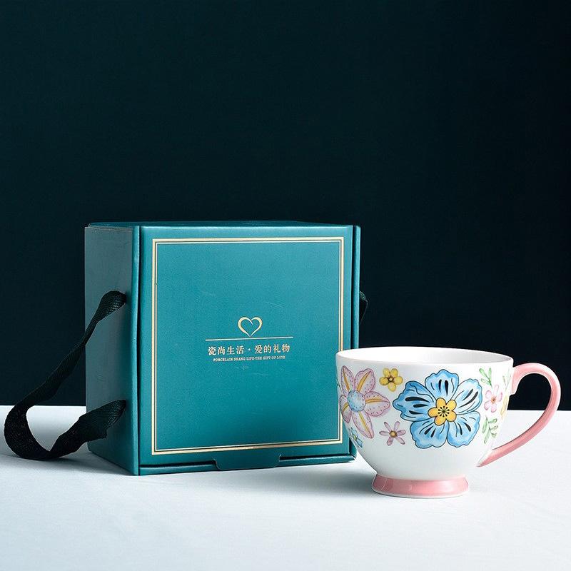 

400ML Ceramic Mug Big Coffee Cup Hand Painted Porcelain Tea Mug Large Breakfast Oatmeal Milk Cup Cute Drinking Mug Holiday Gift 400ml