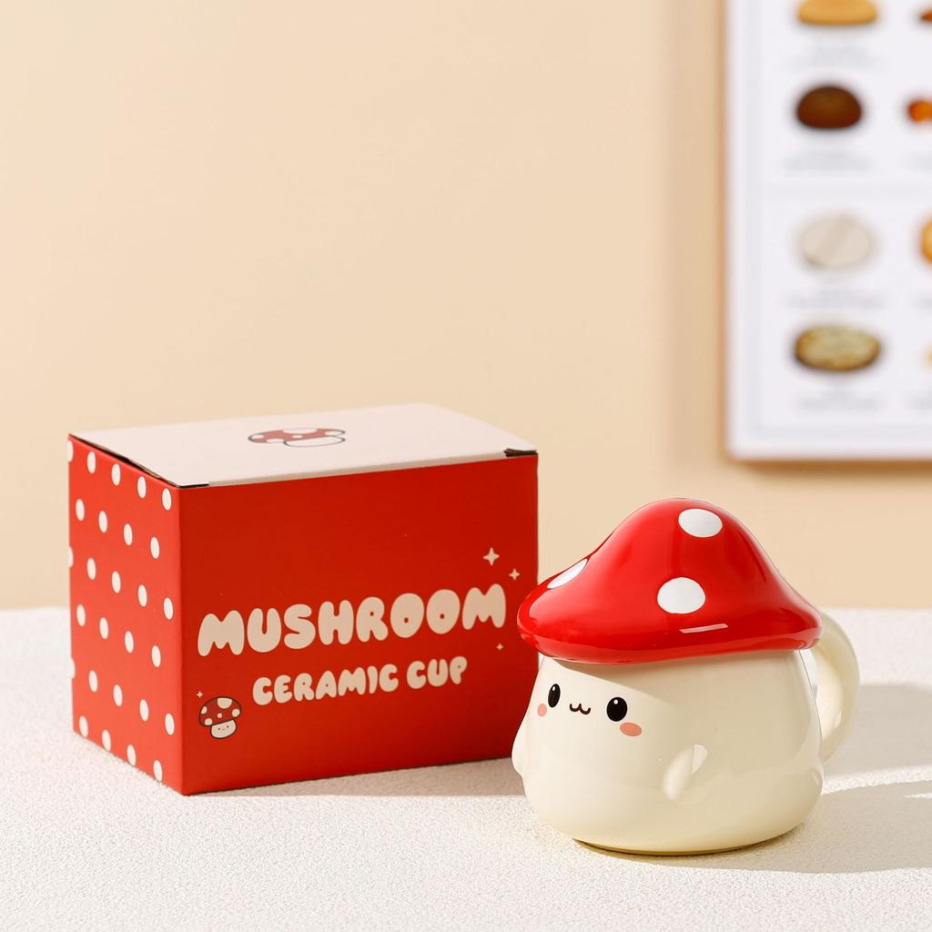 360ml Creative Ceramic Mushroom Coffee Mug with Lid Cute Cartoon Mushroom Decorated Mug Exquisite Afternoon Tea Latte Cup Gifts