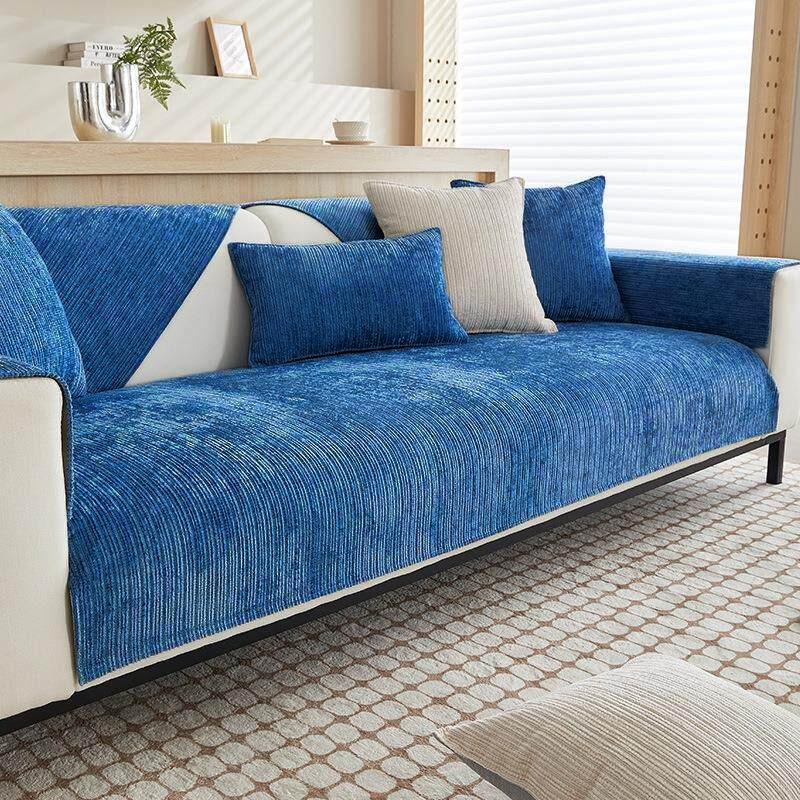 1Pc Striped Chenille Sofa Cover For Living Room Pets Kids Anti-Dirty Sofa Towel Mat Solid Color Non-Slip Couch Cushion Slipcover
