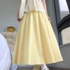 Women's Summer Yellow Ice Silk Half Skirt Thin High-Waisted A-Line Slimming Umbrella Skirt Pleated Long Skirt