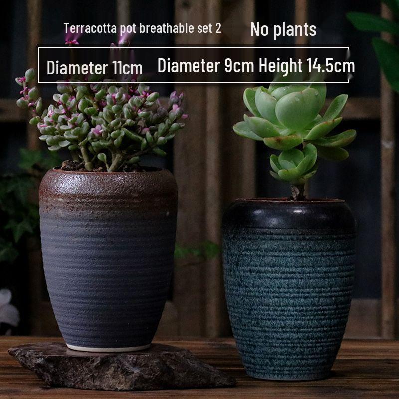 Succulent Ceramic Stump Pot: Retro Terracotta, Breathable & Water-Absorbing, Creative Small Flower Planter