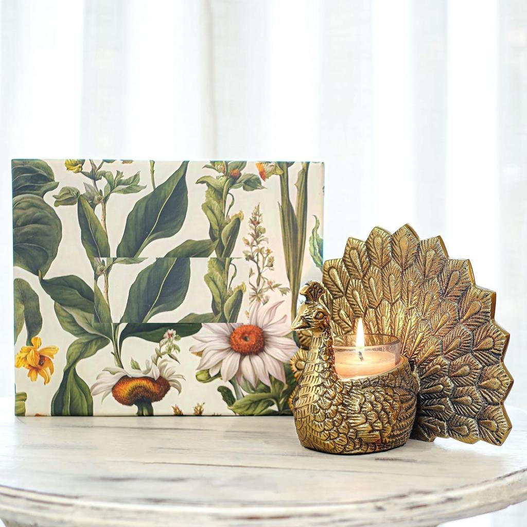 

Металевий тримач для свічок у формі павича та свічка в подарунковому кошику, Святковий подарунковий експонат на День Святого Валентина, Річницю