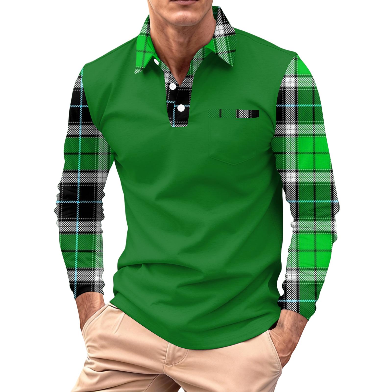 

Men s Long,sleeved Collared Button,down Pocket Casual Top XL зелений
