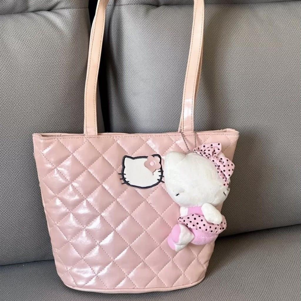 Pre-owned cute ello Kitty pearlescent handbag shoulder bag PU glossy large capacity bucket bag handbag