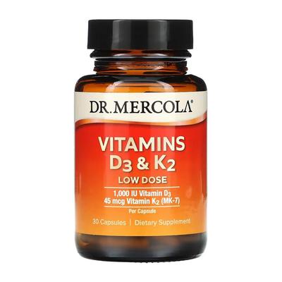 Vitamins D3 & K2 Low Dose (1000 IU D3 & 45 Mcg K2), 30 Capsules