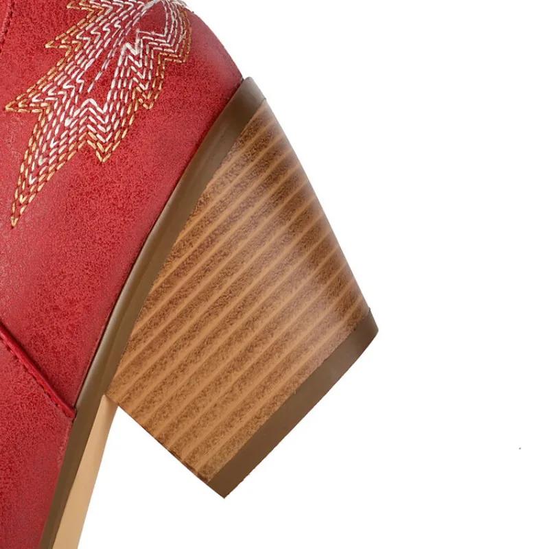 Fashion New Style Car Embroidery Thread Gray Brown Chelsea Long Boots European American Fashion Coarse Heeled Women's Boots Size 343