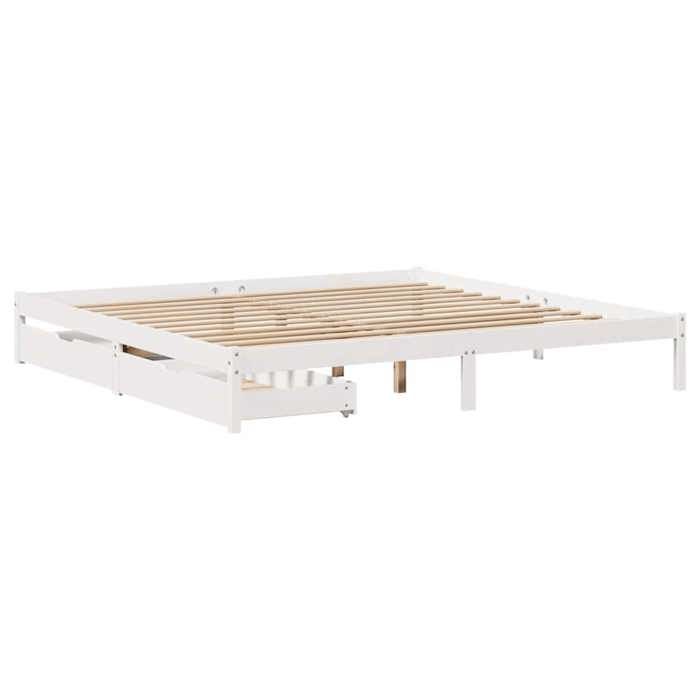 VidaXL Cadre de lit avec tiroirs blanc 200x200 cm bois massif de pin, sommier, cadre de lit double, cadre de lit en bois 3301445