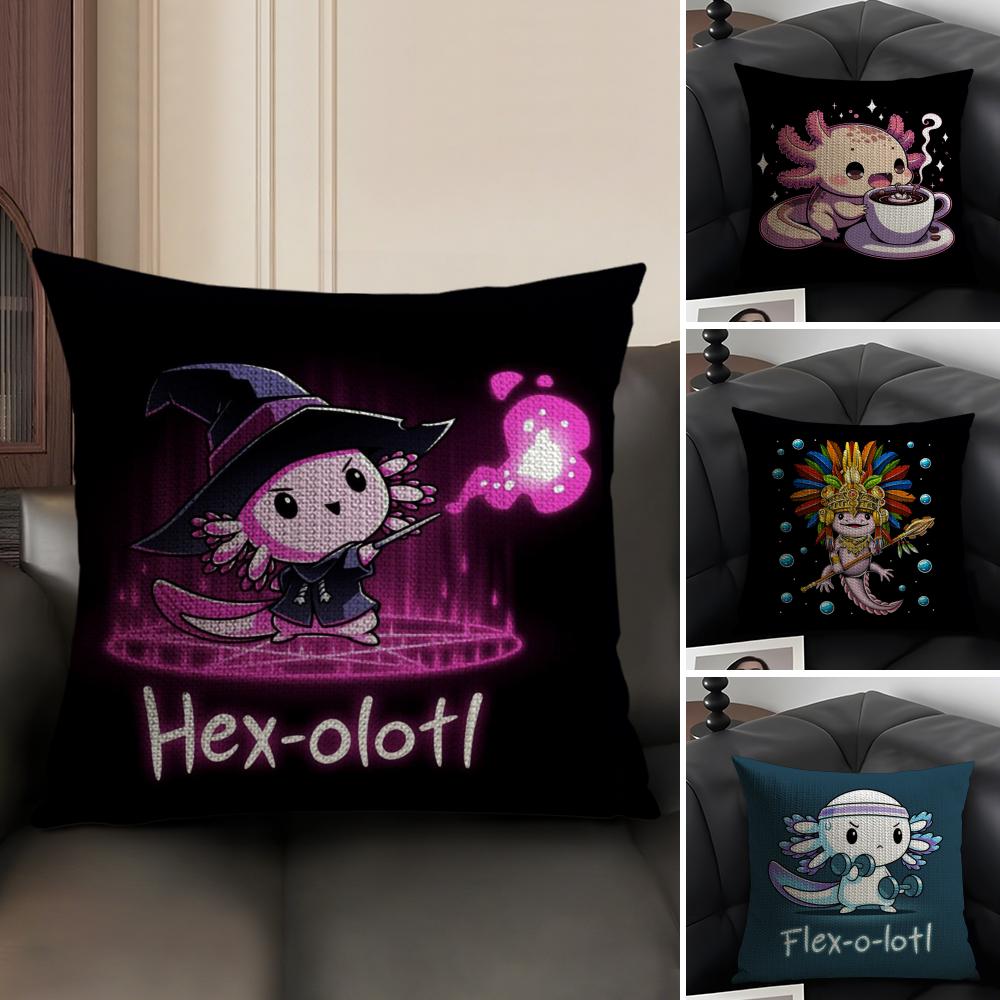 Cute Axolotl Pillow Case Natural Linen Organic Fabric Double-Sided Printing Sofa Home Decor Gift Cushion Cover