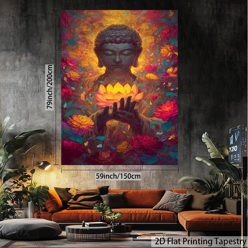 Buddha'S Flower Enlightenment Dharma Polyester Tapestry Room Bedroom Wall Decoration Polyester Wall Hanging
