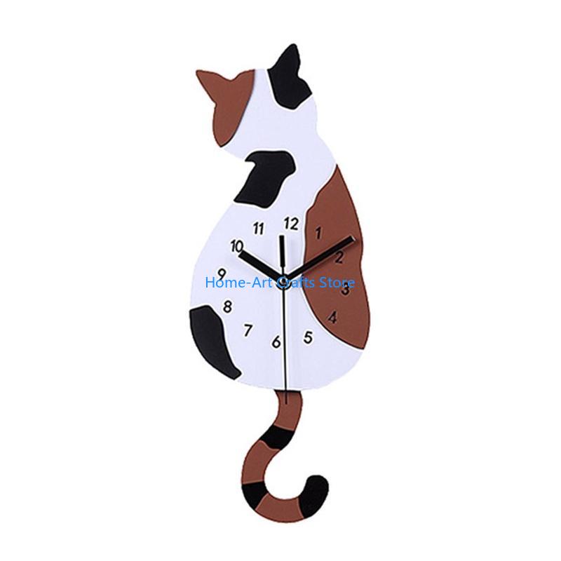 

Y3NA Silent for Cat Pendulum Wall Clock with Moving Tail for Home Wall Decor Xmas gif