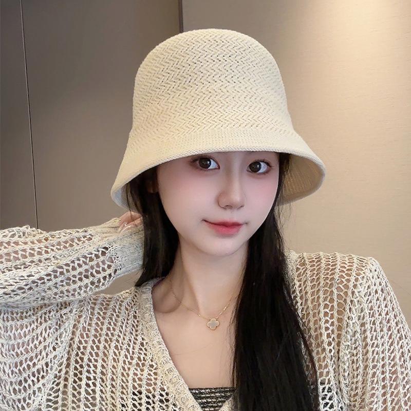 Hat Women's Woven Hollow Straw Hat Summer Breathable Sunshade Sun Protection Hat Outdoor Beach Face Small Versatile Basin Hat