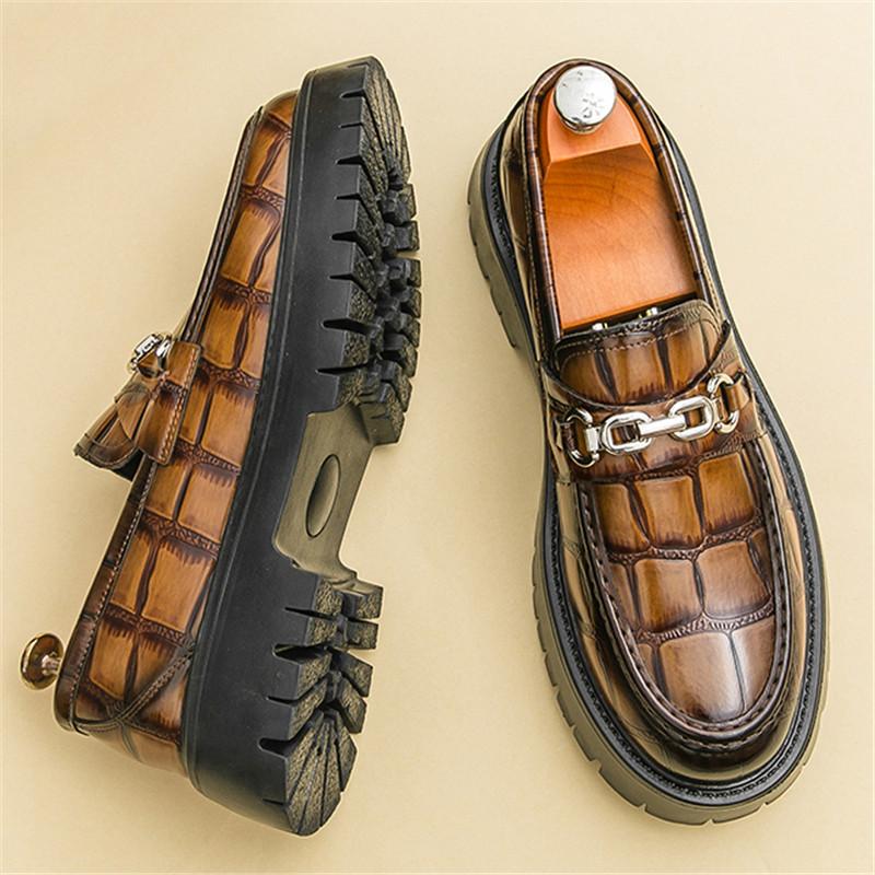 Fashion British New Fashion Men's Metal Chain Thick-soled Height Increasing Shoes Male Moccasins Wedding Prom Homecoming Footwear