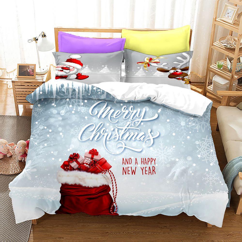 3D Happy New Year Bedding Set Christmas Duvet Cover 2/3 Pieces DE200 * 220 Christmas Atmosphere Decoration Luxury Home Textile Holiday Gift