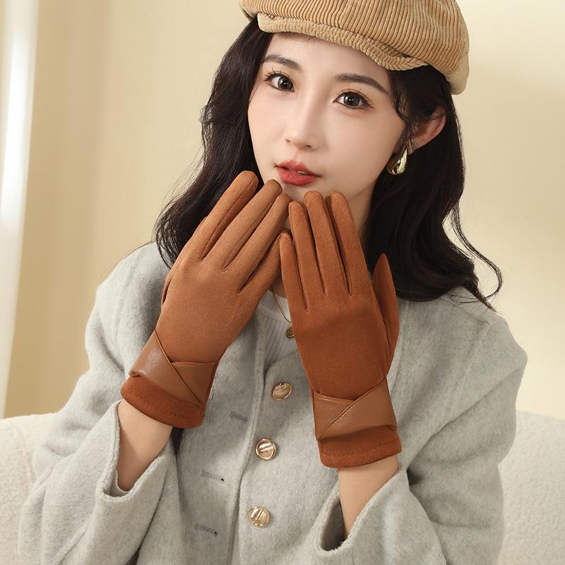 Women's Suede Winter Gloves: Warm, Fleece-Lined, and Windproof for Cycling and Driving
