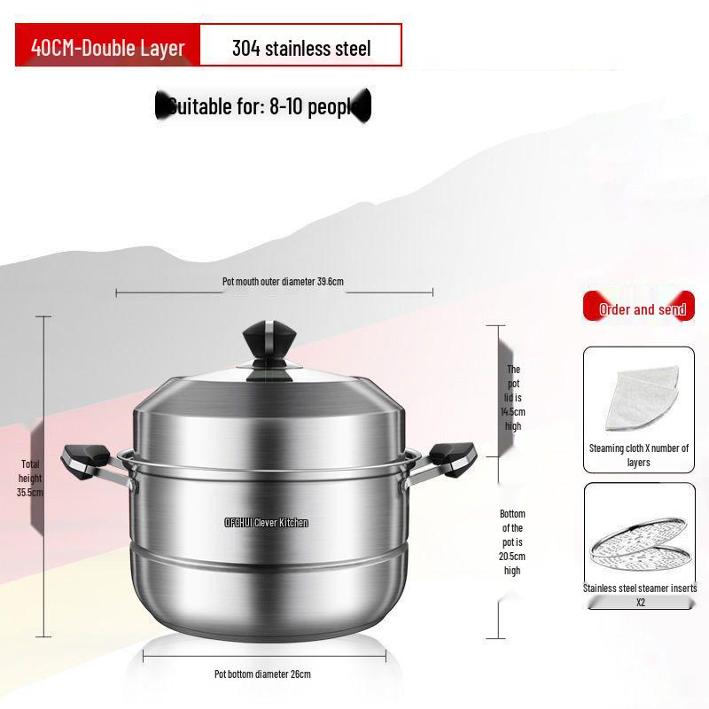 Large 304 Stainless Steel Three-Layer Household Steamer for Induction and Gas Stoves
