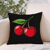 Cartoon Red Cherry Pillowcase Black Background Fruit Cushion Cover Cute Kitchen Decor for Living Room Bedroom Sofa