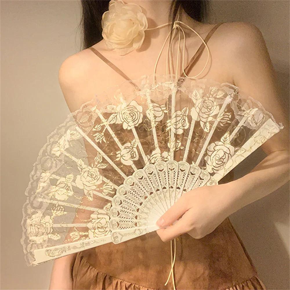 Gothic Ladies Lace Hand Fan Vintage Spanish Victorian Folding Fan for Wedding Party Favor Gift Dance Fan Photo Props Home Decor