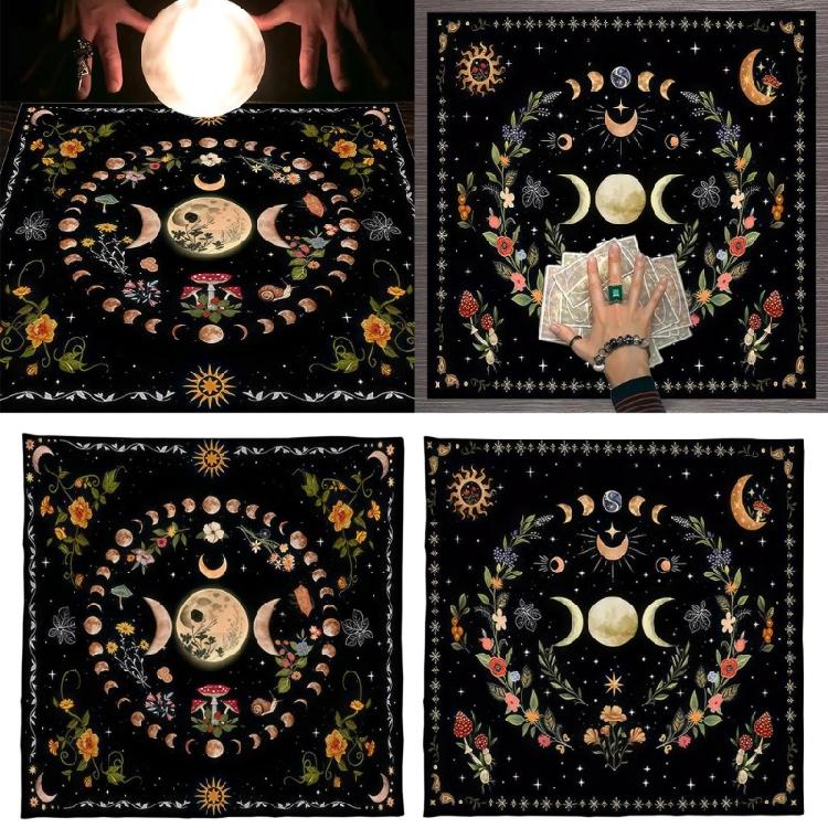 Divinations Tablecloth Moonphases Flower Pattern Tarot Tablecloth Altars Cloth