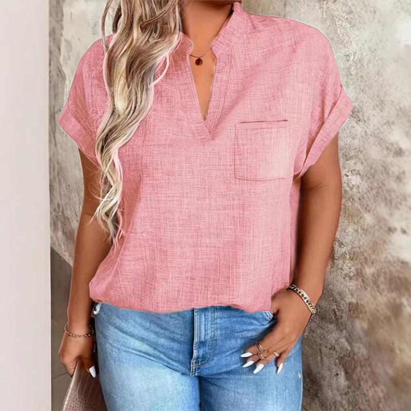 2026 New Women's V-neck Pullover Solid Color Pocket Bat Sleeve Casual Elegant Top for Women