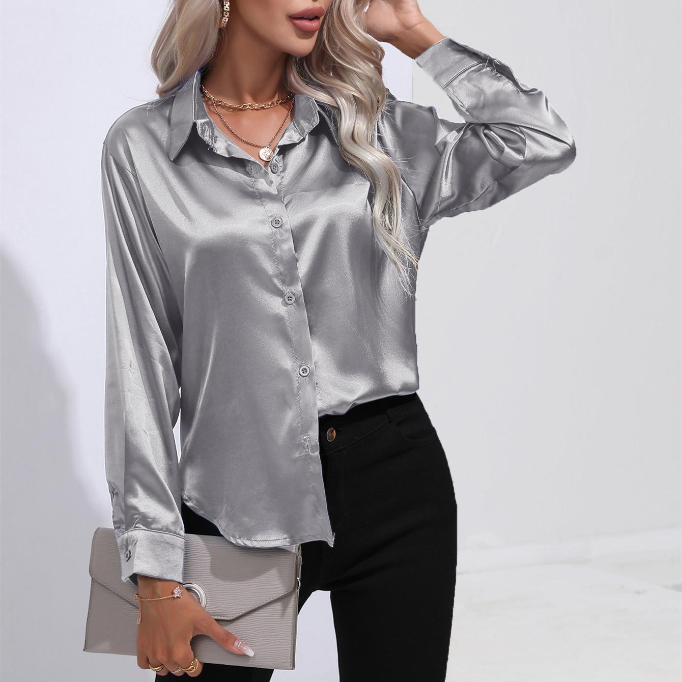 

GMXIA Женские модные повседневные однотонные блузки и рубашки-поло с длинным рукавом с принтом XXL серый