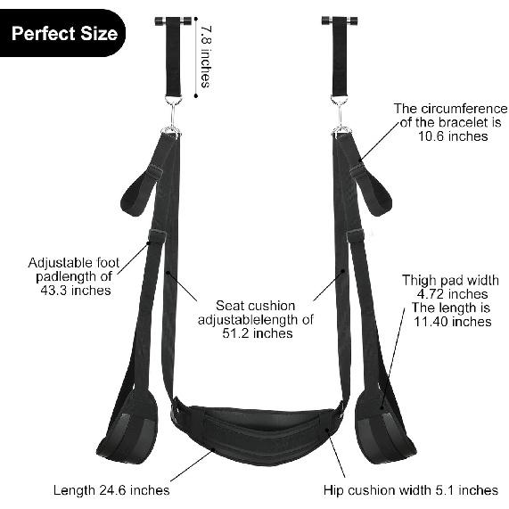 BDSM Door Sex Toys Sex Swing Bondage Slave Leather Soft Plush Sex Slings with Adjustable Straps, Hanging Door Handcuffs Leg Restraints Spreader Adult