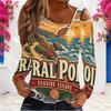Women Plus Size Asymmetric Cutout Neck Cold Shoulder Fitted Long Sleeve Beach Printed Top