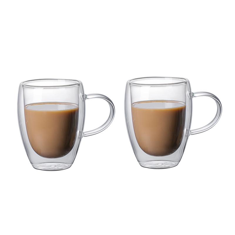 320ml 2pcs Set Double Layer Heat Resistant Glass Cup Coffee Cup with Handle Transparent Iced Latte Milk Juice Cold Drink Cups